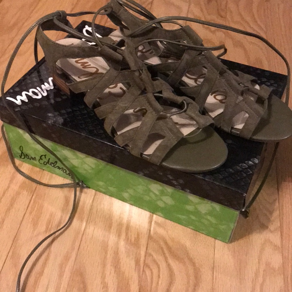 Sam Edelman green gladiator tie up healed sandal